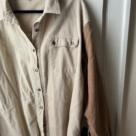Umgee Two-Tone Corduroy Button-Up Jacket in Cream and Brown - Picture 2 of 10